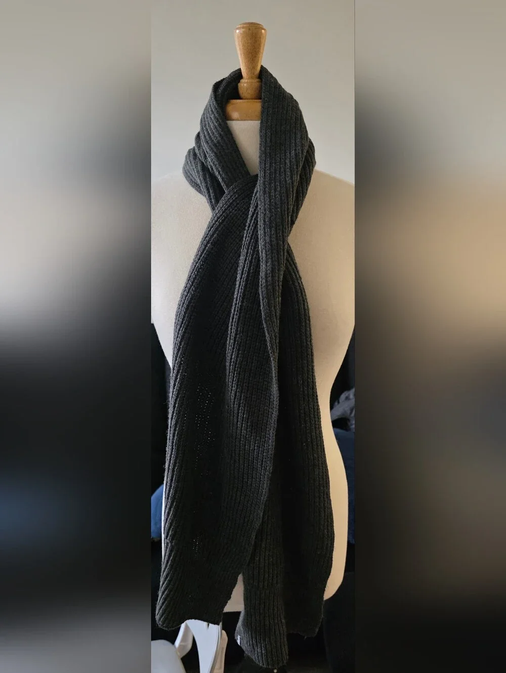 Calvin Klein Dark Charcoal Ribbed Knit Scarf - Men's Accessory